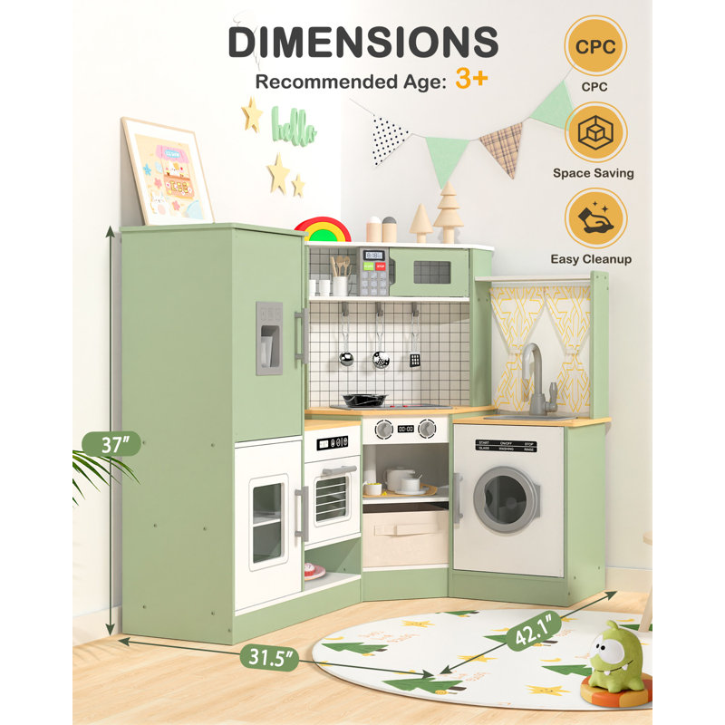 Ensemble de cuisine de jeu en bois Suteck, ensemble de jeu de cuisine pour enfants, Vert