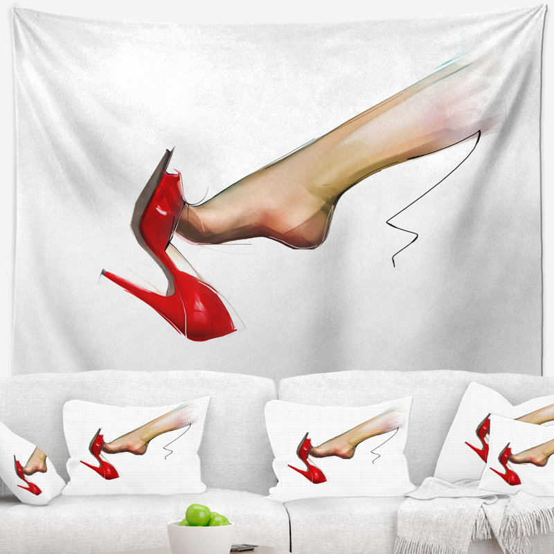 Patte abstraite Corwin portant une tapisserie à chaussures à talons hauts rouges, H 50 po x l 60 po