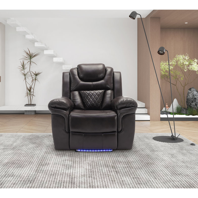 Single Faux Leather Manual Recliner Chair with LED Light Strip