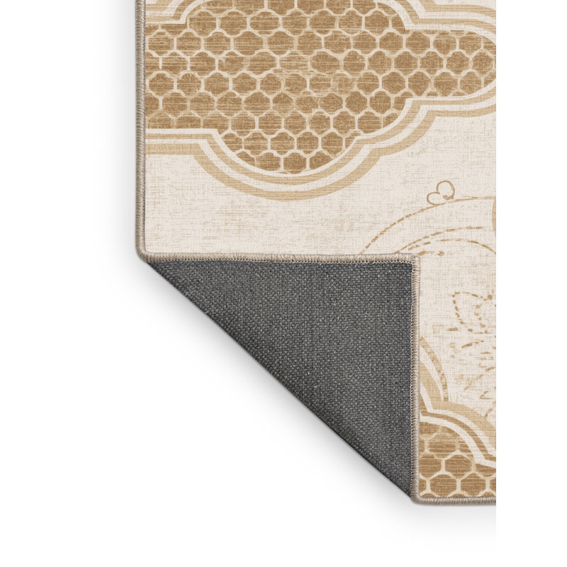 Tapis moelleux moelleux d'inspiration mondiale Cropsey en beige - reliure beige, 8 x 12