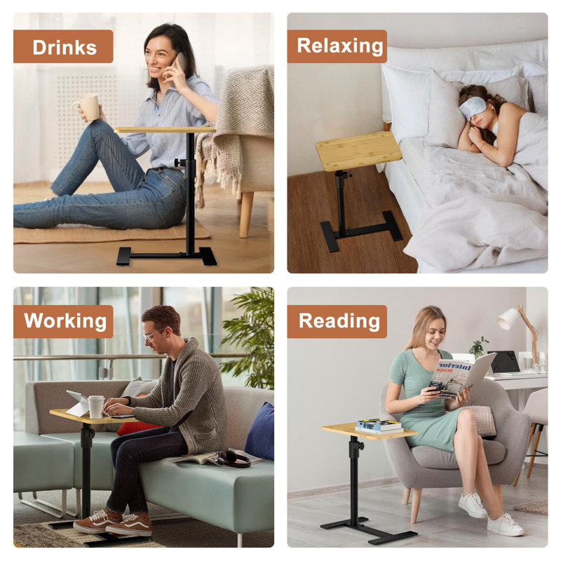 Sofa Armrest Tray Table, 360° Swivel TV Trays, Height Adjustable Side Table For Bed Or Chair With Phone And Tablet Slots