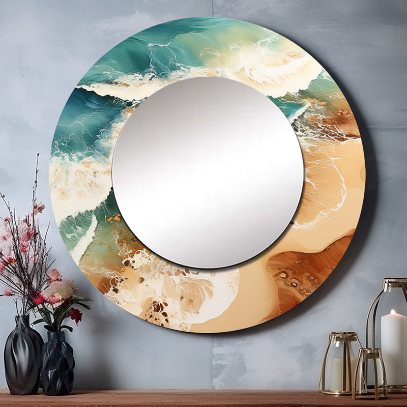 Vue aérienne de Beachside - miroir mural unique de plage, miroir rond côtier, impression d'art en métal, 29 po x 29 po