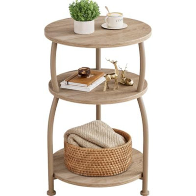 Table d'appoint ronde à 3 niveaux, 40 cm, idéale pour les petits espaces. Table de coin en bois de chêne, 61 cm de hauteur, parfaite pour la chambre, le salon ou le jardin.