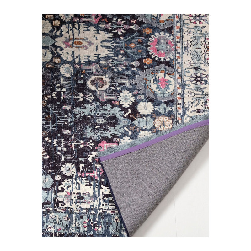 Navy Vintage Multicolor Woven Base Rug, Rectangle 5'1.02" x 7'6.55"