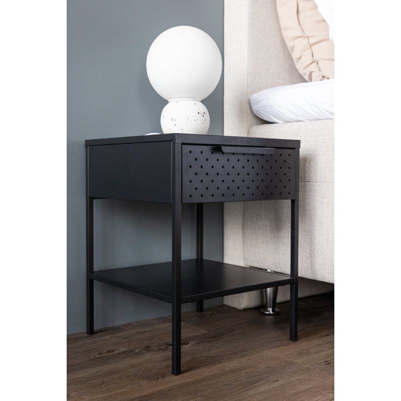 Bethony 40cm W Steel Bedside Table, Black