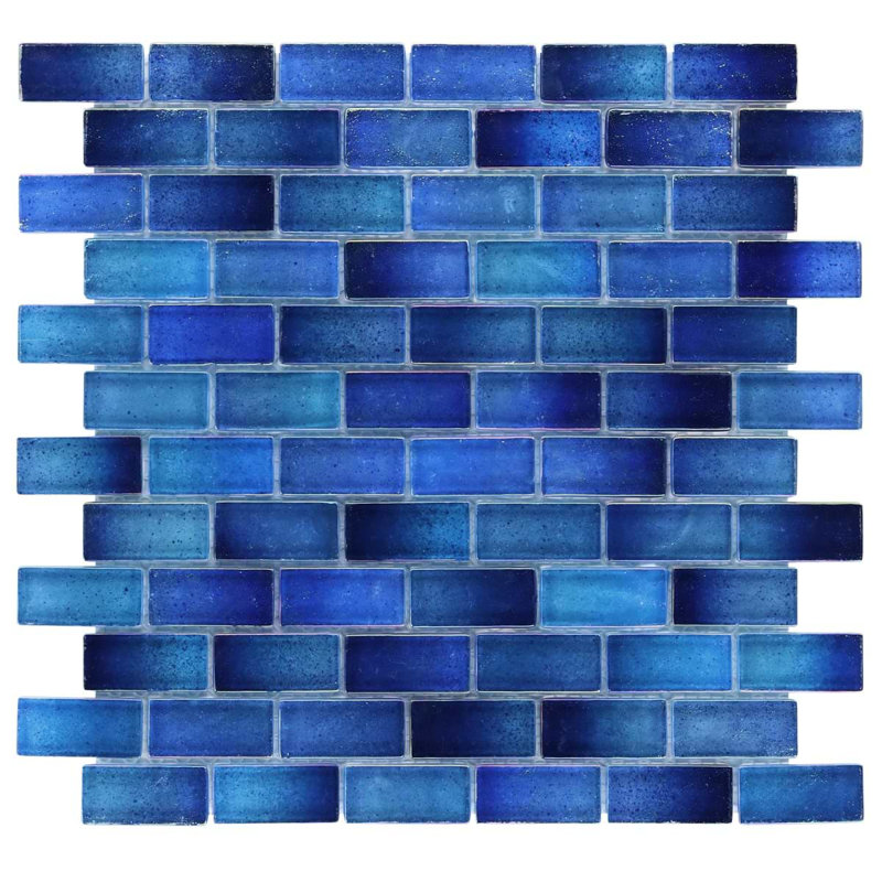 Splash 1X2 Polished Glass Mosaic Tile, Lagoon Blue