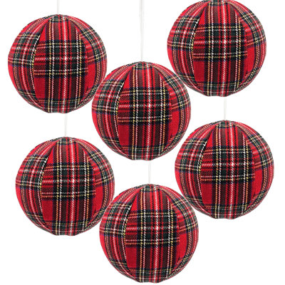 Buffalo Plaid Hanging Ornament  Set of 6  Red/Green