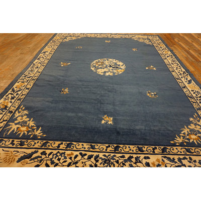 Wool Blue Knotted Chinese - Peking Antique Rectangle 1900s Room Size Rug