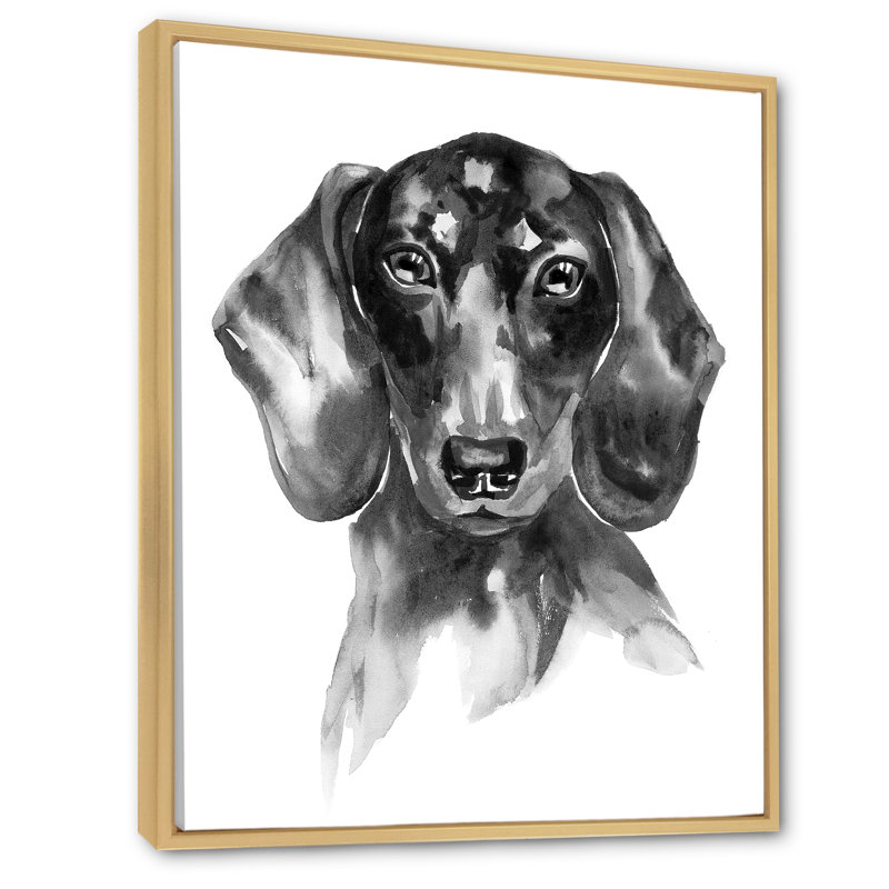 " Sweepy the Dachshund II " Watercolor Painting, 36" H x 24" W x 1" D, Beige Floater Framed Canvas