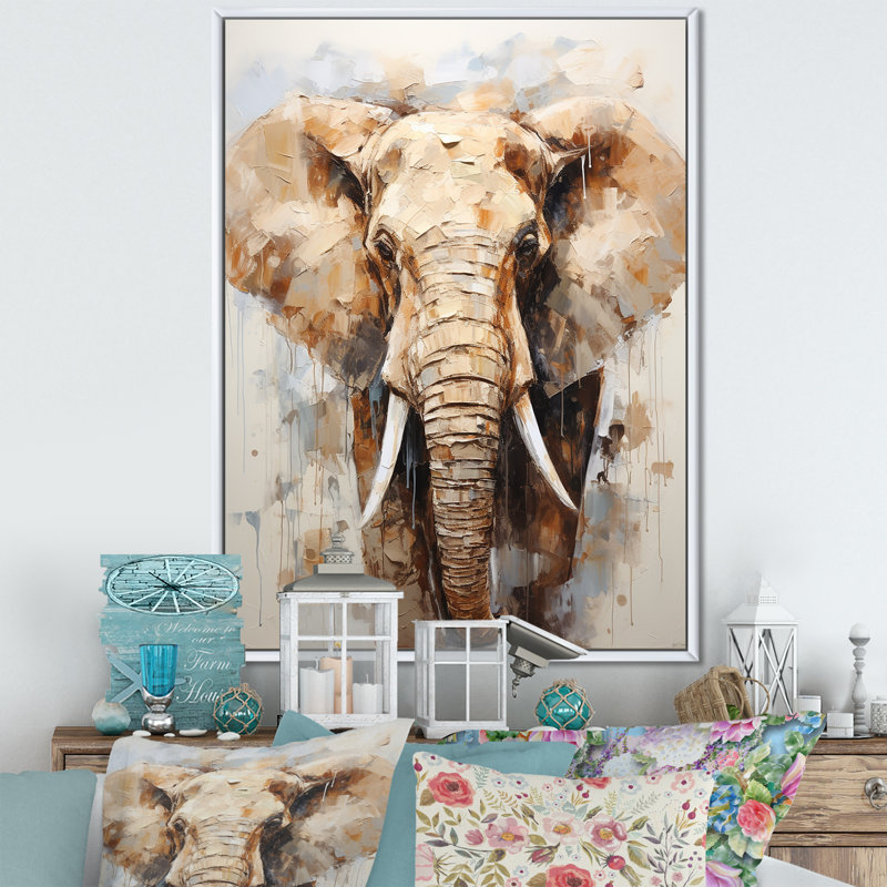 «Tusked Elephant Portrait» sur toile, Cadre photo blanc, H 44 po x l 34 po