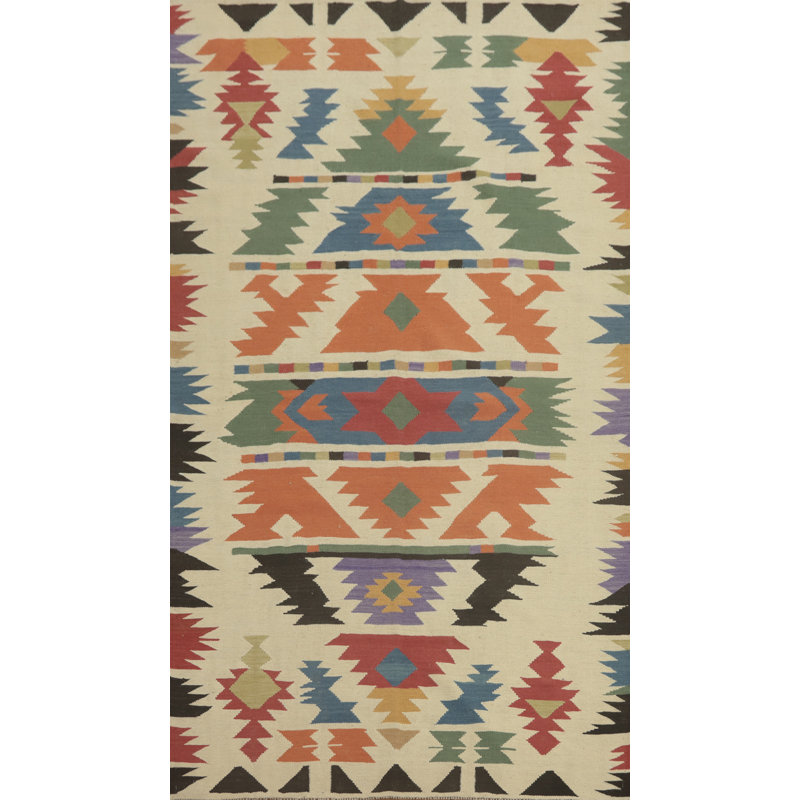 Tapis géométrique à motif oriental kilim 5 x 8