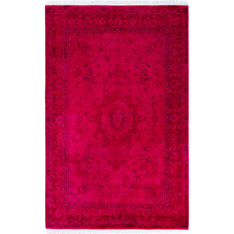 Tapis rose en laine noué à la main Chi 4 pi 1 po x 6 pi 3 po Chi