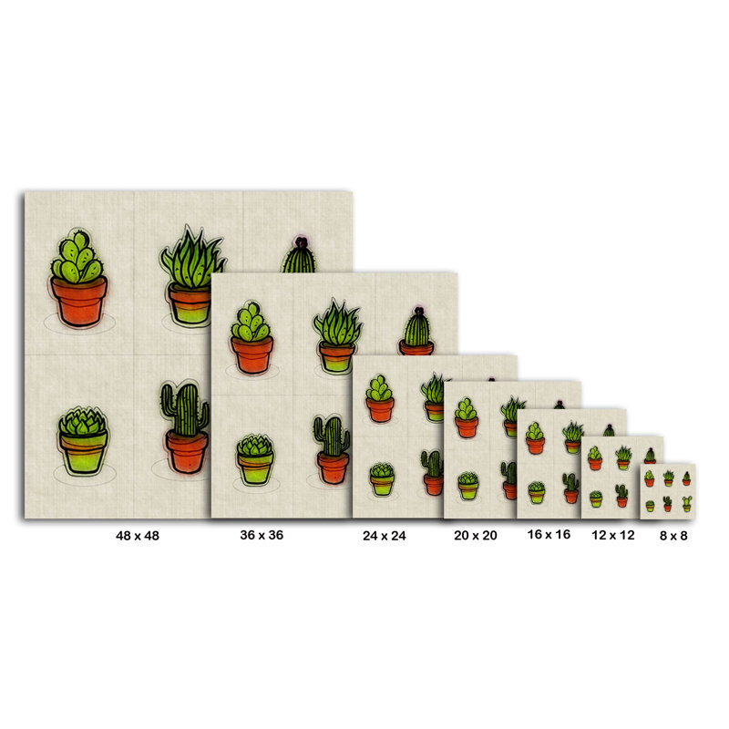 " Cacti Collection ", 8" H x 8" W x 1.5" D
