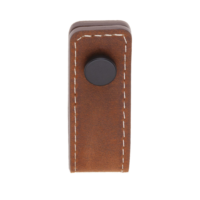 Saddle Leather 2" Length Matte Black Loop Drawer Pull, Brown/Black