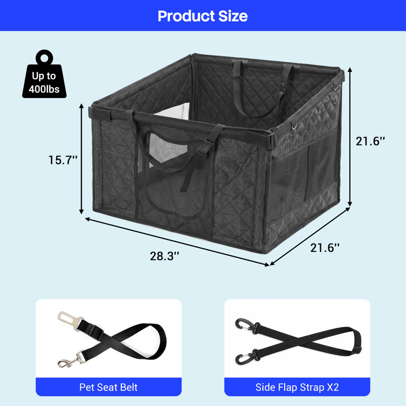 Dog Car Seat,Back Seat Extender for Dogs,Hard Bottom Pet Hammock, Large, Black, Large, Black