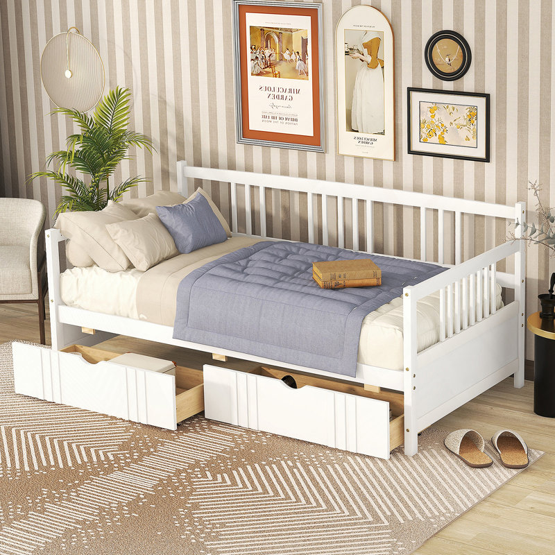 Daybed Wood Bed with Two Drawers, Twin, White