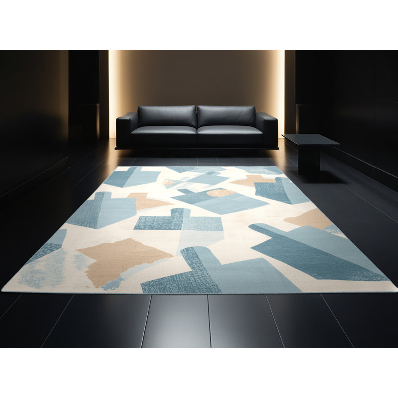 Soft Plush Fehrenbach Hanukkah Modern & Contemporary Abstract Area Rug in Beige – SkyBlue Binding, 7x9