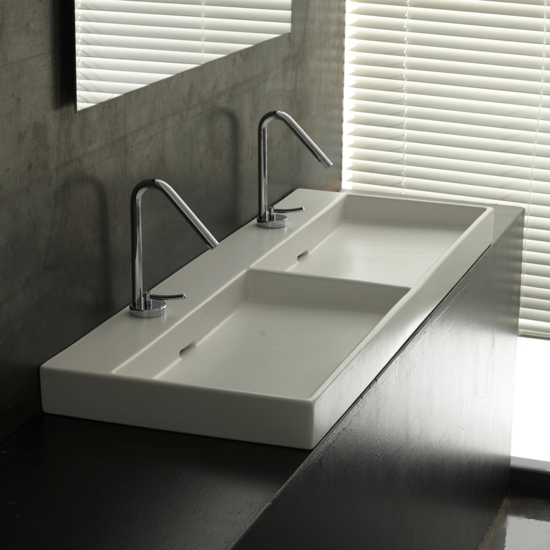 Lavabo de salle de bain rectangulaire à double fixation avec trop-plein Urban, Aucun trou