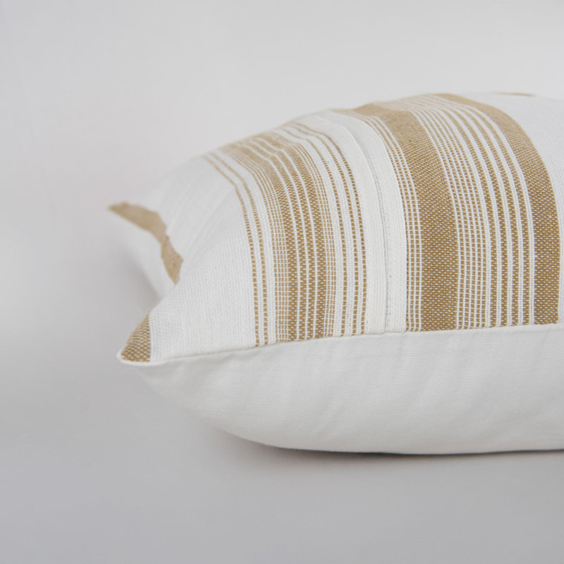 Cotton/Polyester Blend Down Filled Throw Pillow, White/Beige, Polyester