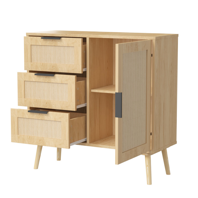 Rattan Wood Dresser Wood Storage Cabinet