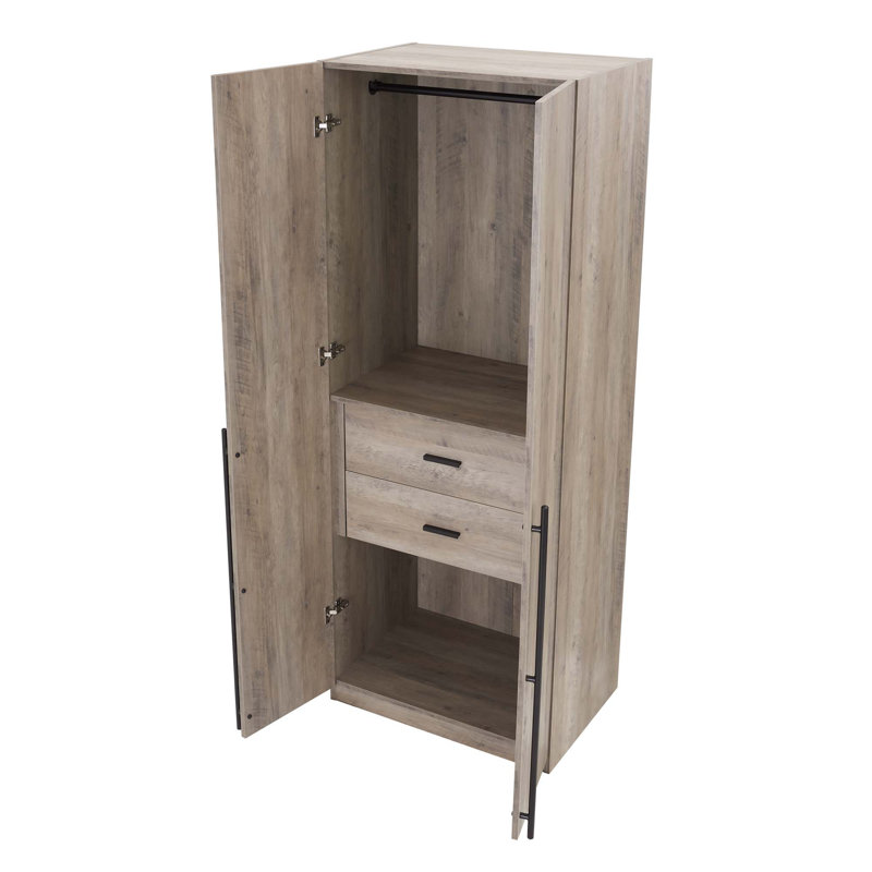 Armoire sur pied avec 1 tringle, 1 tablette et 2 tiroirs Lee, Gris rustique