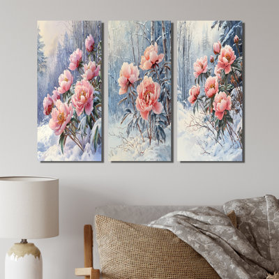 Pivoines d'hiver glacées dans la forêt I - Collection de décorations murales traditionnelles
