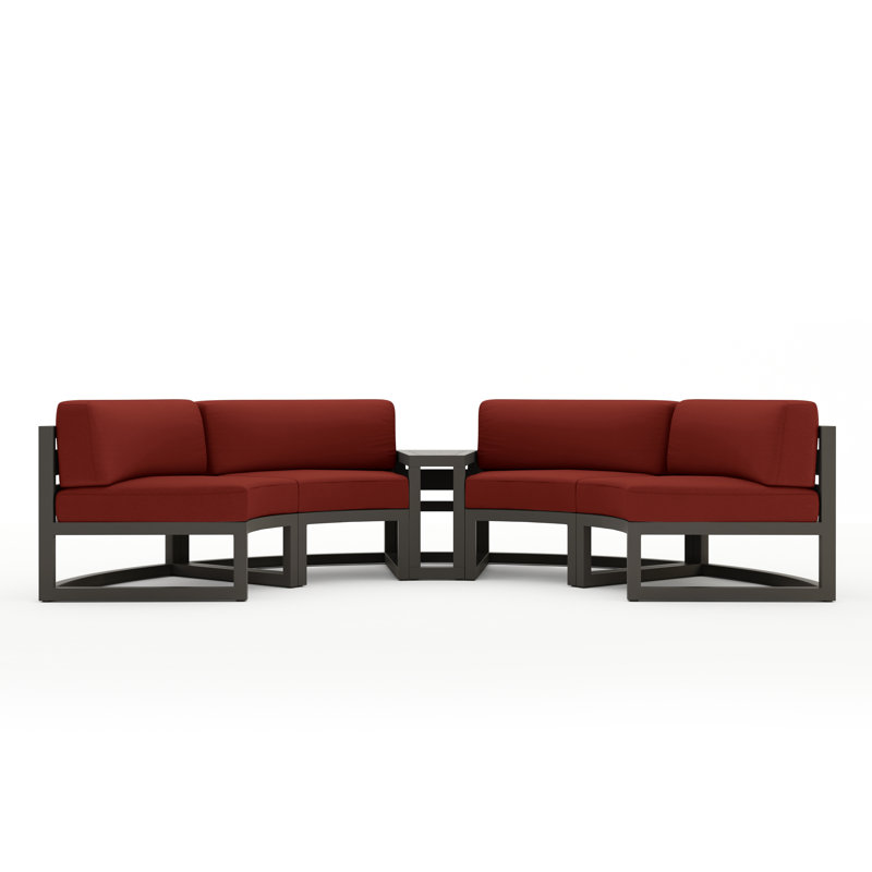 Avion 43" Wide Outdoor Curved Patio Sectional with Sunbrella Cushions, Canvas Henna Sunbrella® Canvas, Slate