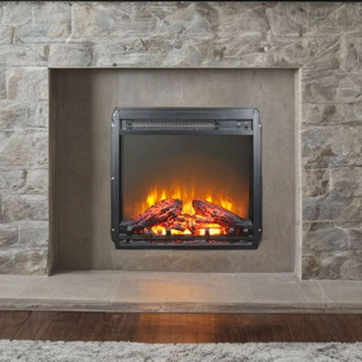 18 inch electric fireplace insert, ultra thin heater with log set & realistic flame, overheating protection