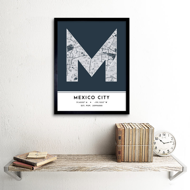 Mexico City City Map Mexico City Navy by Wee Blue Coo - Single Picture Frame Typography