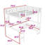Lit mezzanine double avec long bureau et tablettes, garde-corps