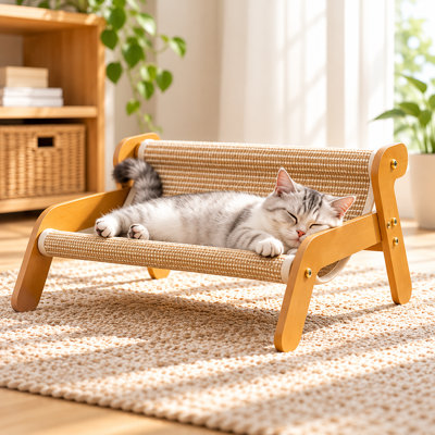 Méridienne à griffer Modern Sisal, cadre en bois avec surface tissée pour chats d'intérieur