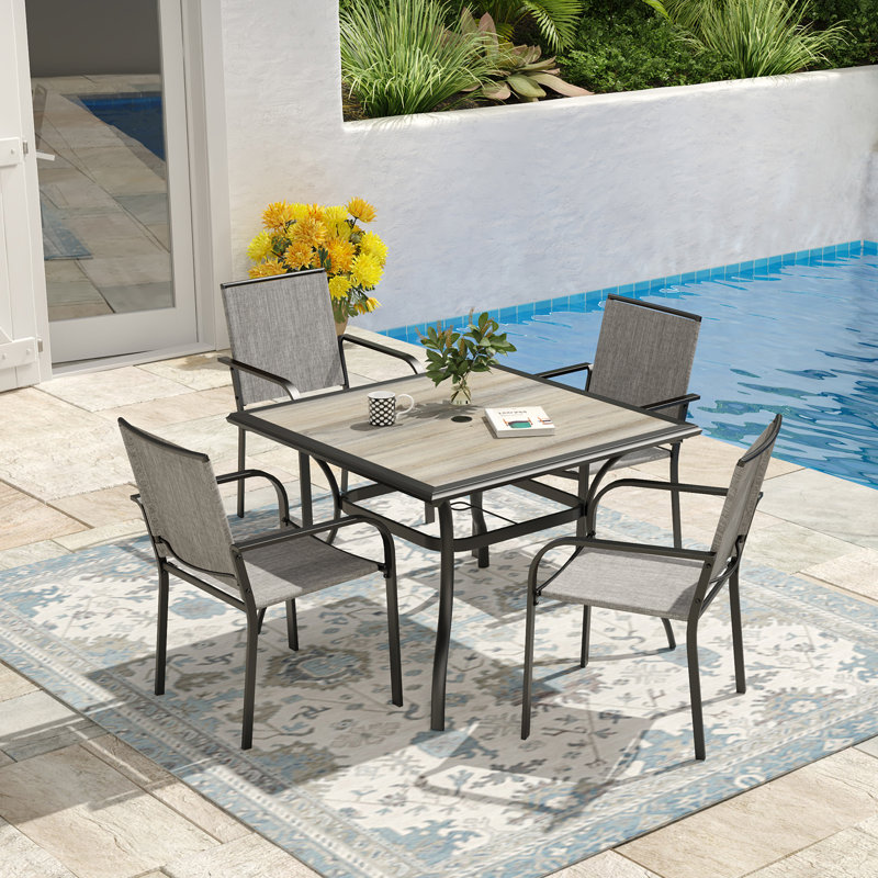 Ensemble repas pour 4 personnes avec table carrée, Gris
