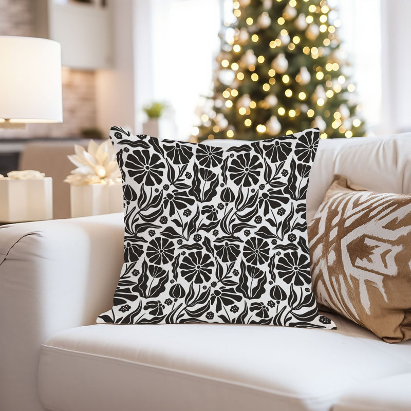 Botanical Black & White Flowers Retro, 20" H x 20" W