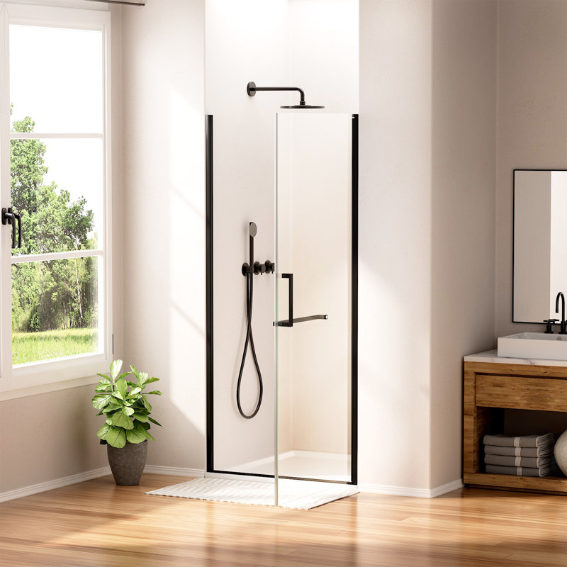 Yingze réglable l 33-34 po x H 72 po porte de douche pivotante sans cadre, porte de douche en verre trempé Sgcc de 6 mm
