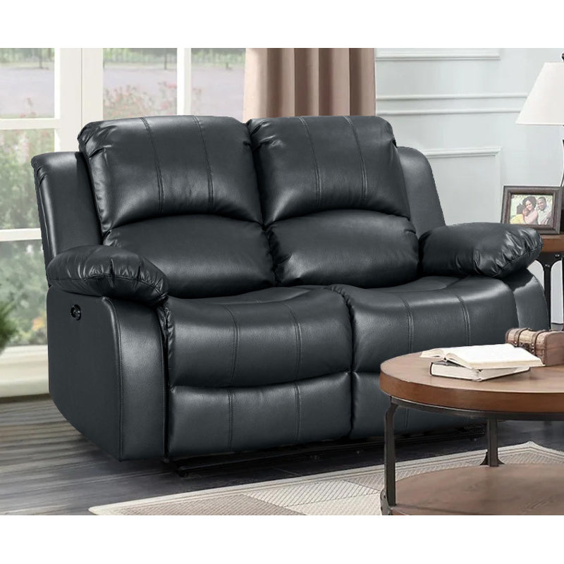 Lowell Faux Leather Reclining Loveseat, Lowell Black Faux Leather, 3