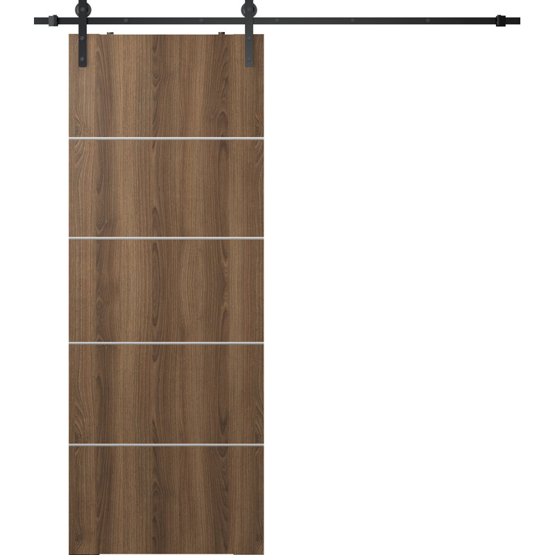 Porte de grange coulissante en bois manufacturé Optima 4H avec trousse de quincaillerie, 29,75 po x 95,24 po, Pacane