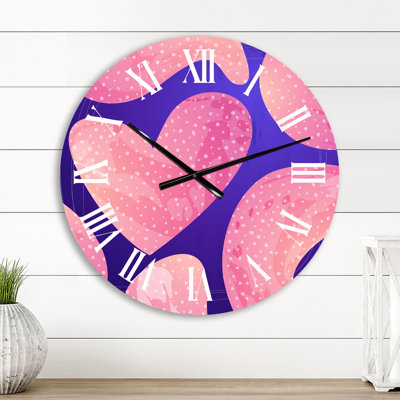 Horloge murale moderne et contemporaine rose avec formes fluides minimalistes I