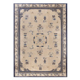 Antique Room Size 1890s Chinese Ivory Rectangle Knotted Wool - Peking Rug