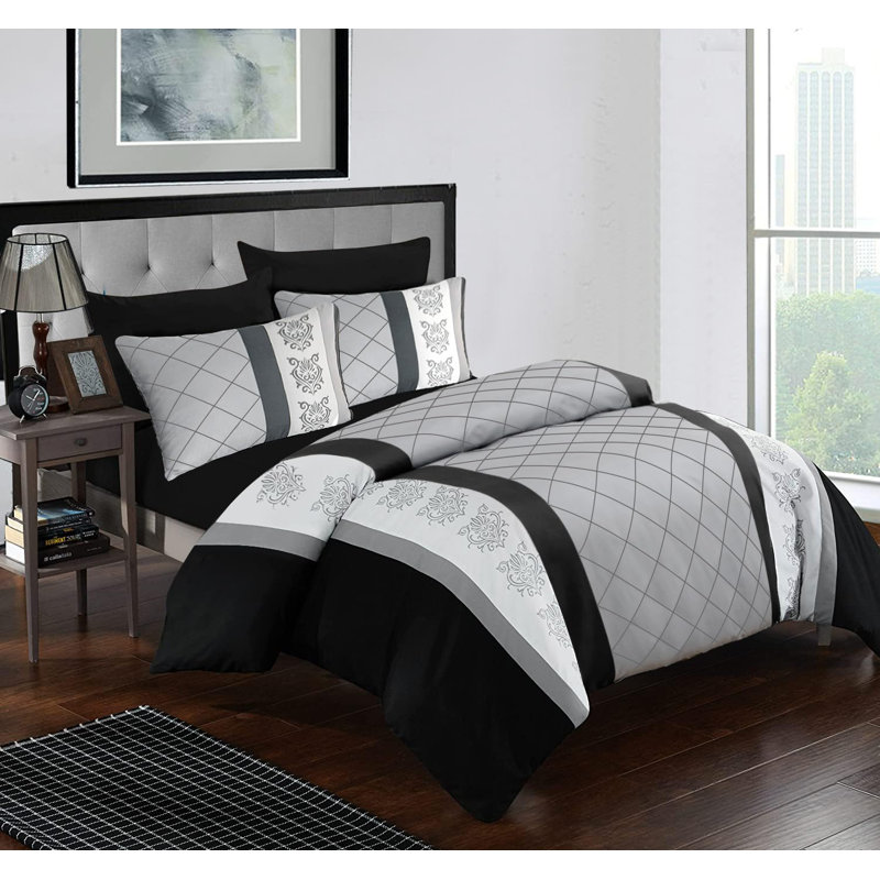 Machine Woven Sheet Set, Black/White/Grey