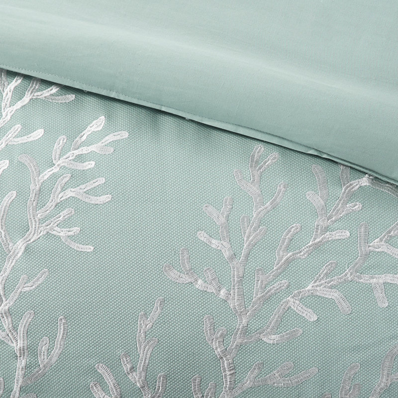 Literie 100% coton très grand / très grand - avec broderie corail et édredon à bordure