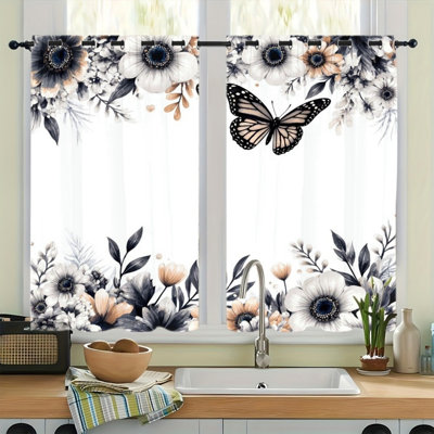 2 pièces avec œillets à motif de papillon floral, rideaux botaniques élégants, rideaux décoratifs obscurcissants pour chambre à coucher
