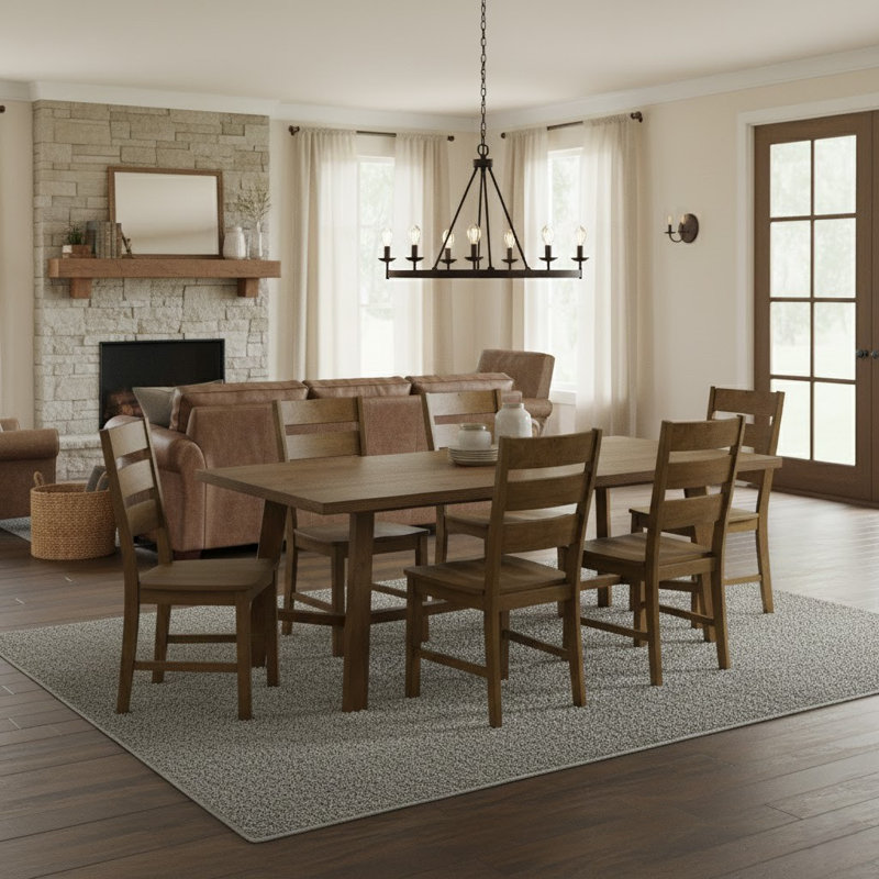 Alderon Modern Rectangular Dining Table Set, 7 Pieces: Table, 6 Chairs, Brown