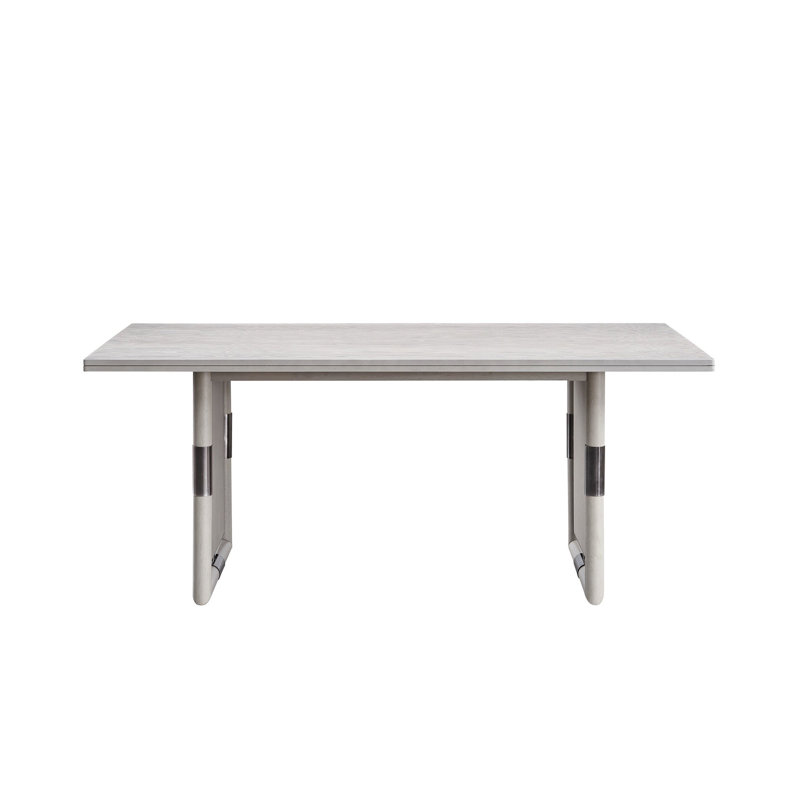Table de salle à manger rectangulaire à finition naturelle - spacieuse pour toute la famille. Fabrication à double piédestal. Fabriqué à partir de matériaux: bois composite et placage de frêne. Look moderne. P 39,74 po, l 72,11 po, 30,4 po