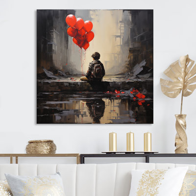 " Street Art Child With Red Balloons "