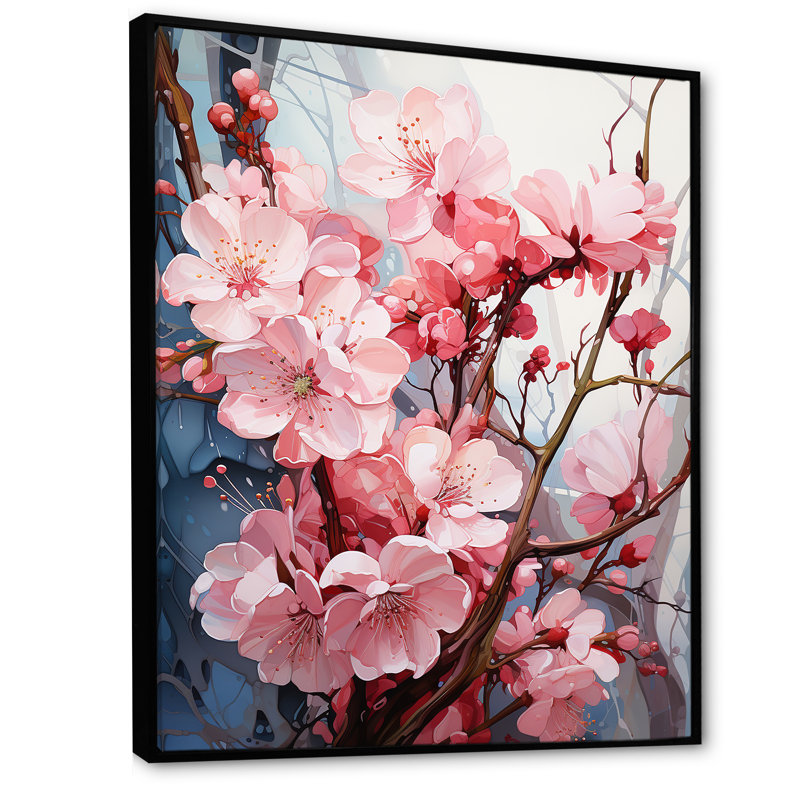 Cerisier en fleurs Zen Serenity 2 - Art mural cerisier en fleurs, Cadre flottant noir, H 32 po x l 24 po x P 1 po