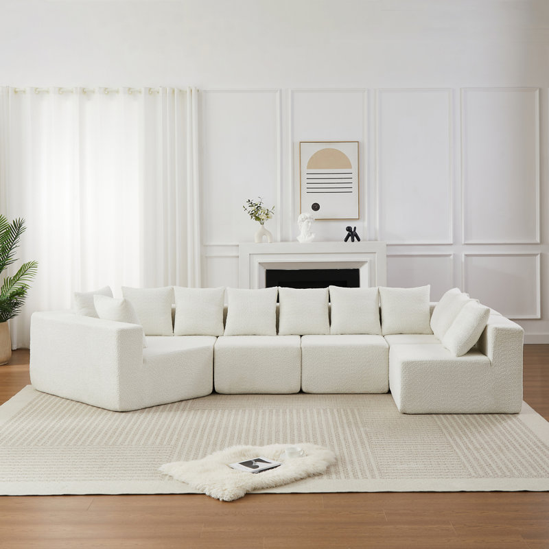 Canapé modulaire en chenille à assise profonde en L 151,6 pouces avec 11 coussins et fauteuil inclinable incurvé extra large - sans assemblage, beige