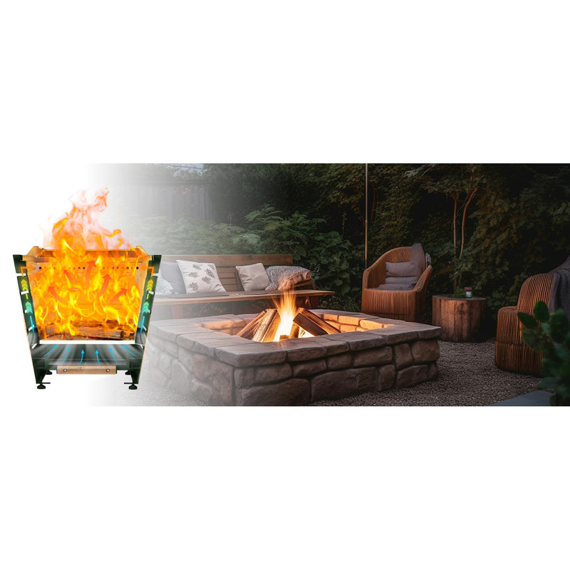 Stainless Steel 20 Inch Smokeless Fire Pit For Outdoor With Pull-out Ash Tray, Haze Blue - Efficient Heating, User- 20" Fireplace Combustion, Resistance Upgrade