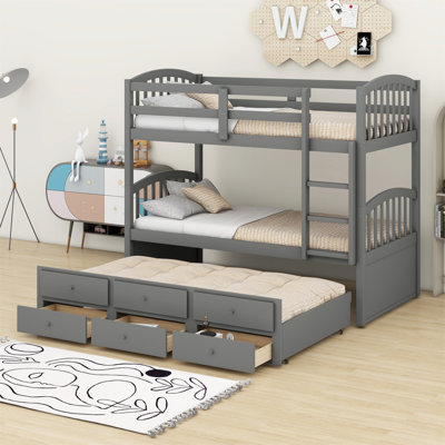 Bunk Bed With Ladder,Trundle And Drawers