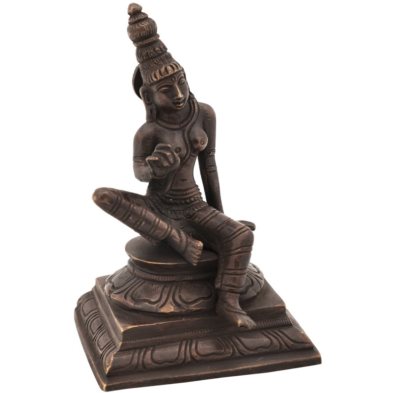 Déesse assise Uma Parvati en laiton, Brun