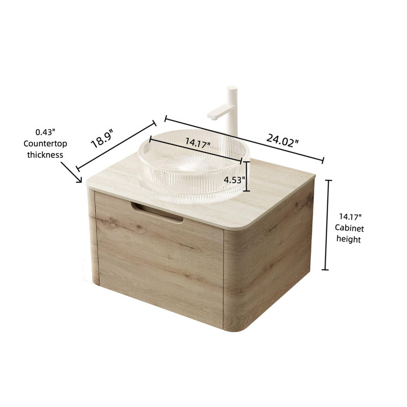Meuble-lavabo de salle de bain avec lavabo, armoire de rangement flottante avec tiroir, pré-assemblé, 24"